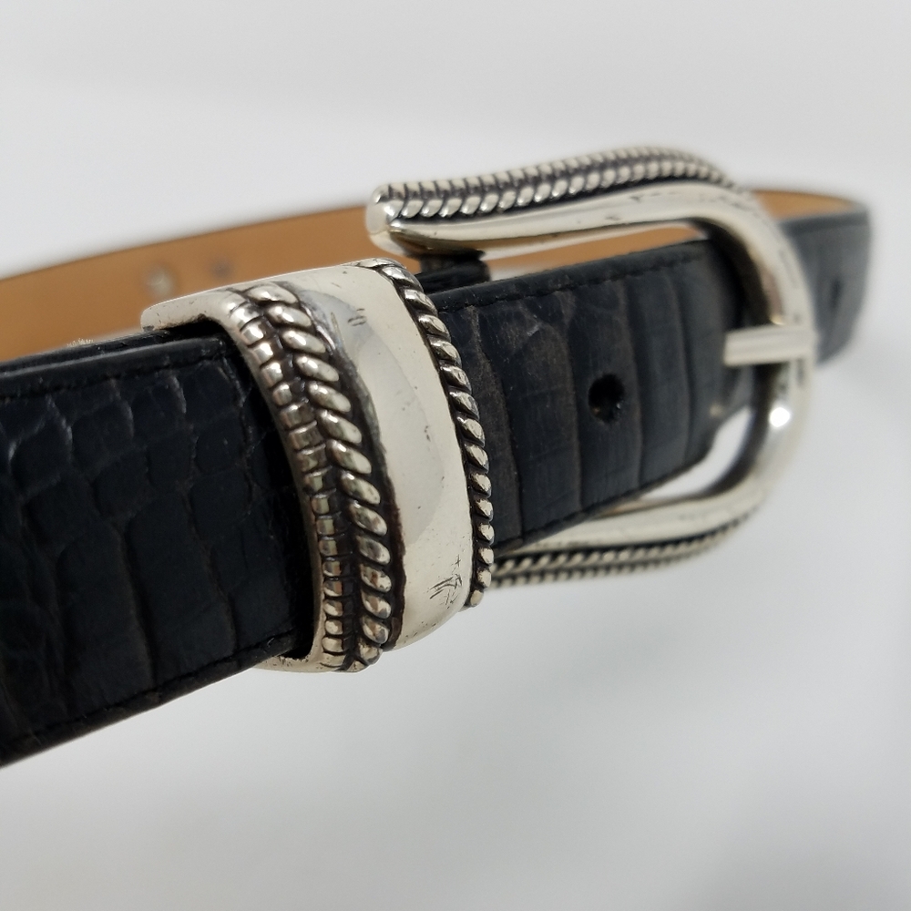 Brighton Black Alligator, Crocodile Embossed Leather Belt, ML, 32 - Picture 7 of 10